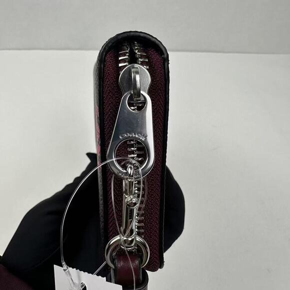 Coach Long Zip Around Wallet Signature Canvas Bow Print Silver/Merlot CZ327 - Picture 8 of 10